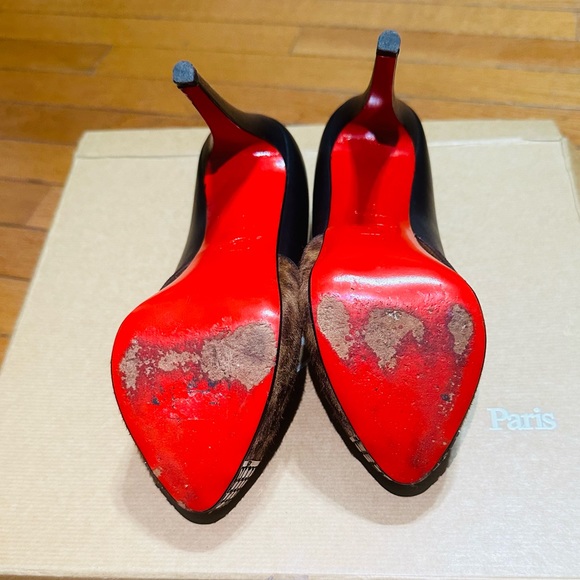 Christian Louboutin Black Leather Pony Hair GoldToe Maggie Pumps size 37 US6 1/2 - Picture 10 of 10